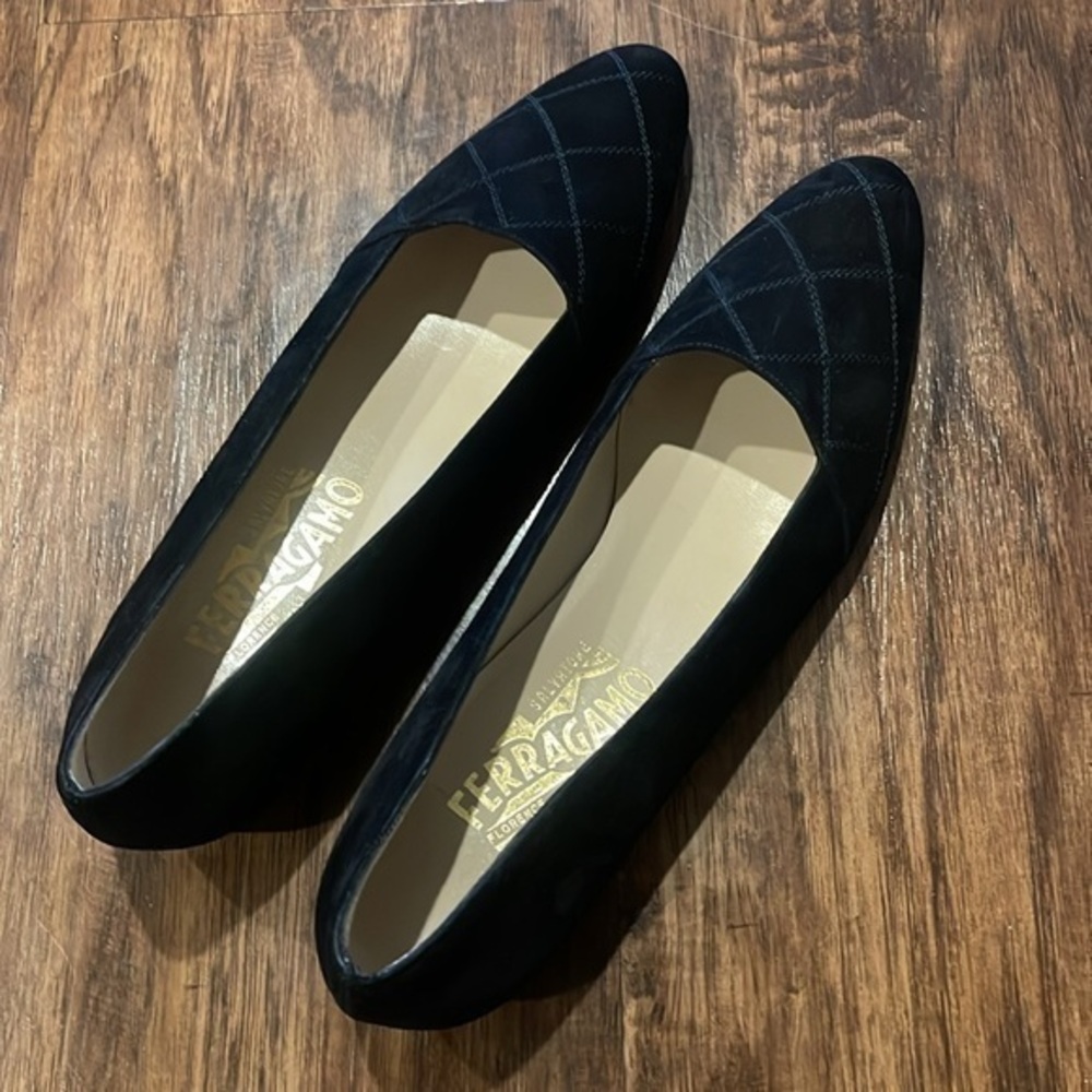 Salvatore ferragamo designer luxury suede quilted heeled loafers flats shoes 9